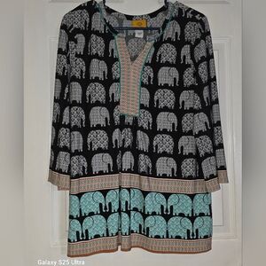 Black and Teal Elephant Print Tunic